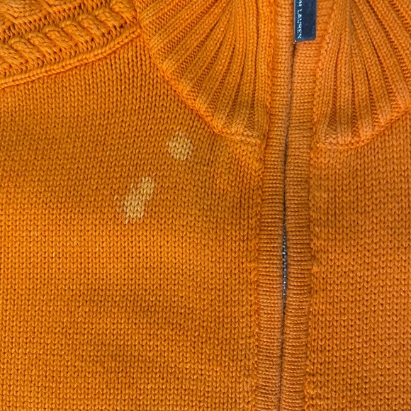 Ralph Lauren Sport Orange Full Zip Cardigan, Size S/P, Yellow Logo, Pockets - Picture 11 of 11